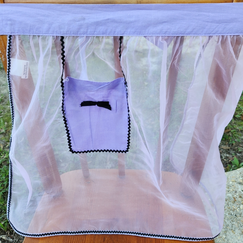 PURPLE SEMI SHEER APRON WITH BLACK TRIM